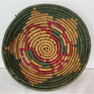 Hand Woven Coiled Basket 9" Round‎ Southwestern Tribal Boho Chic Geometric #4